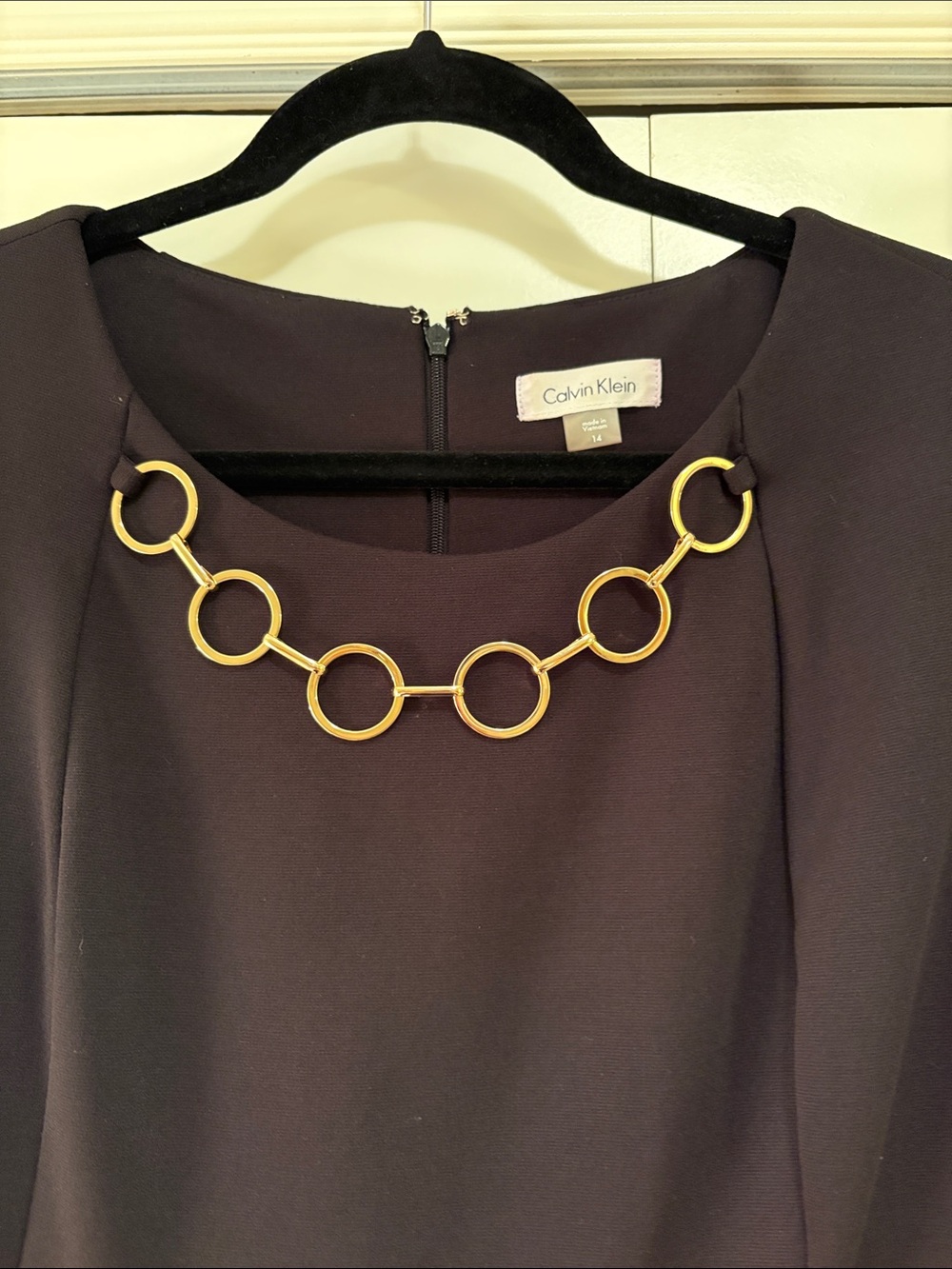 Calvin Klein Sleeveless Sheath Dress with Gold Ring Necklace Detail in Black - Picture 2 of 3